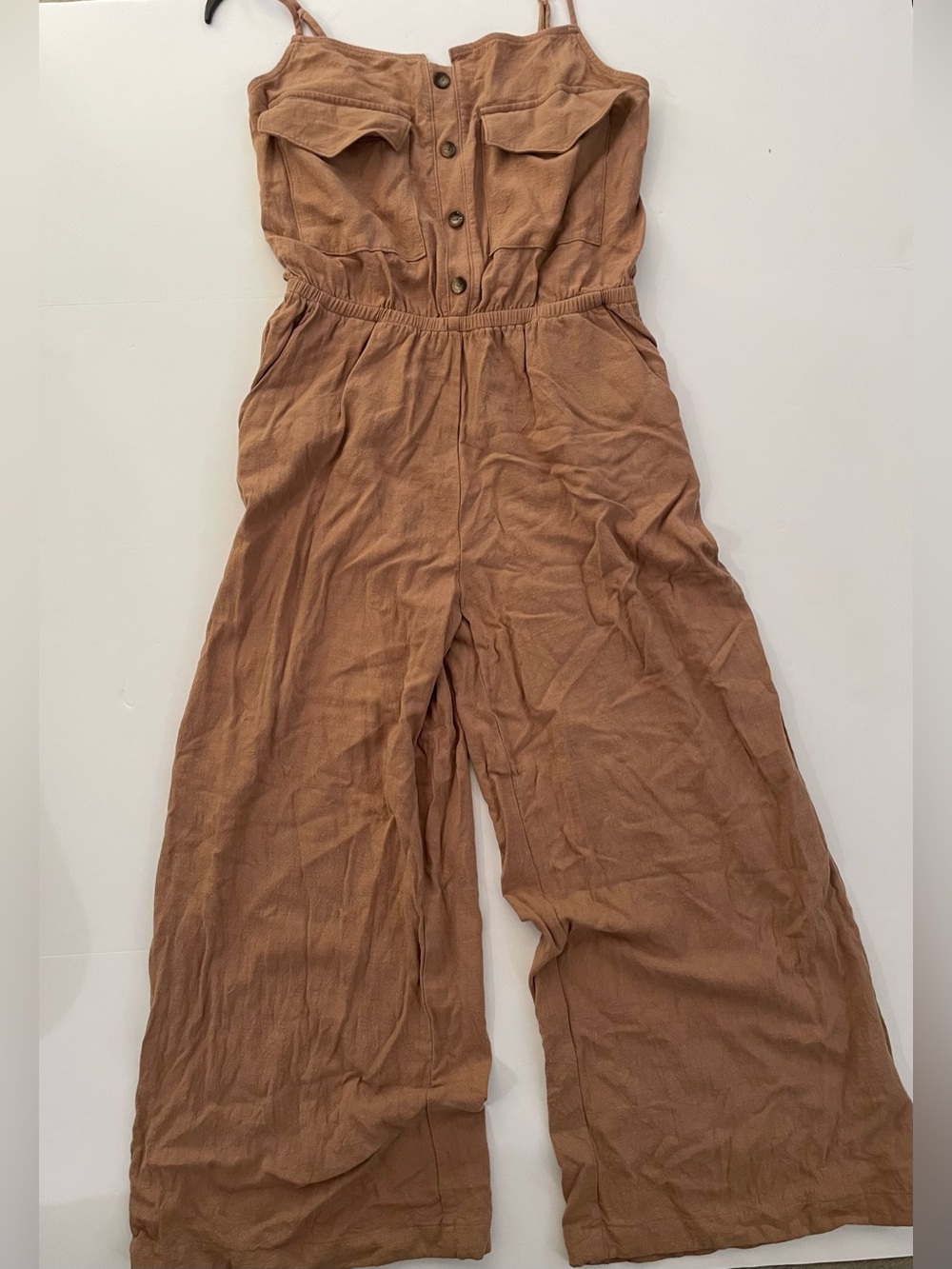 Gilli Rayon Linen Blend Utility Wide Leg Jumpsuit - Size M - Brown Mocha
